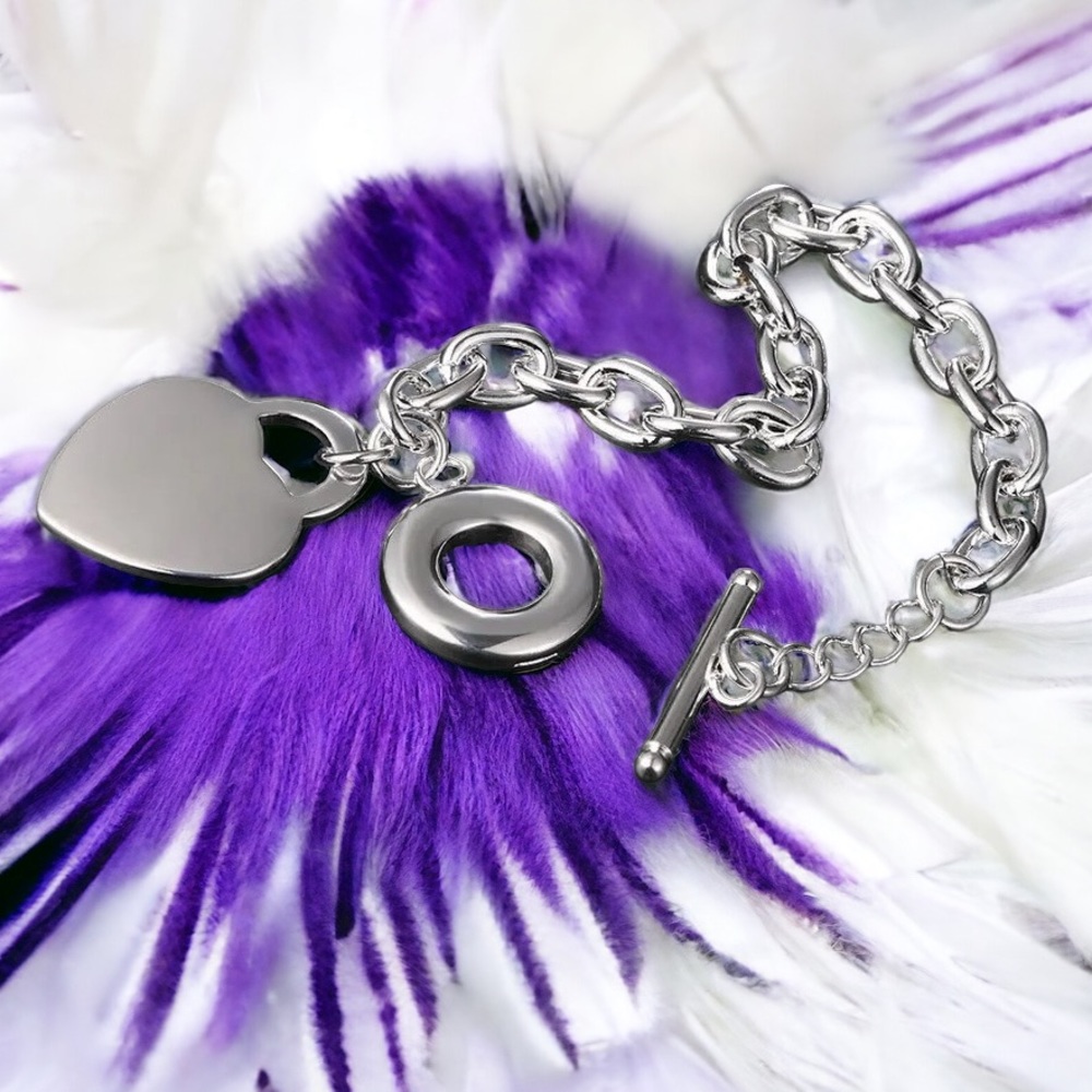 Silver Heart Toggle Bracelet Charm Silver Chain Women Fashion Jewelry